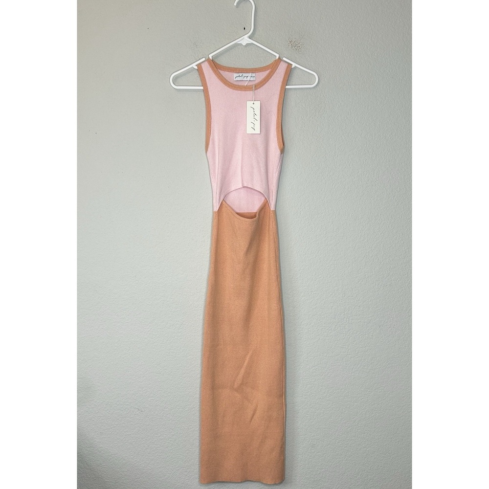 NWT Petal And Pup Sofi Bodycon Midi Dress Splice Women's Size S / M Pink Peach